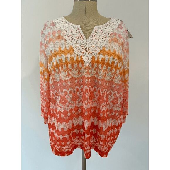 ALFRED DUNNER Women's Tiki Time Textured Ombre Ikat Print Top - Picture 4 of 8